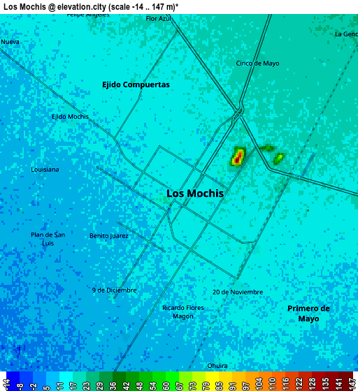Zoom OUT 2x Los Mochis, Mexico elevation map
