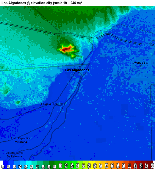 Zoom OUT 2x Los Algodones, Mexico elevation map