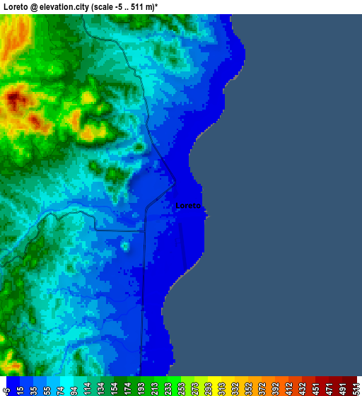 Zoom OUT 2x Loreto, Mexico elevation map