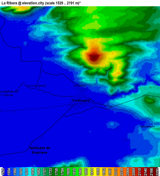 Zoom OUT 2x La Ribera, Mexico elevation map