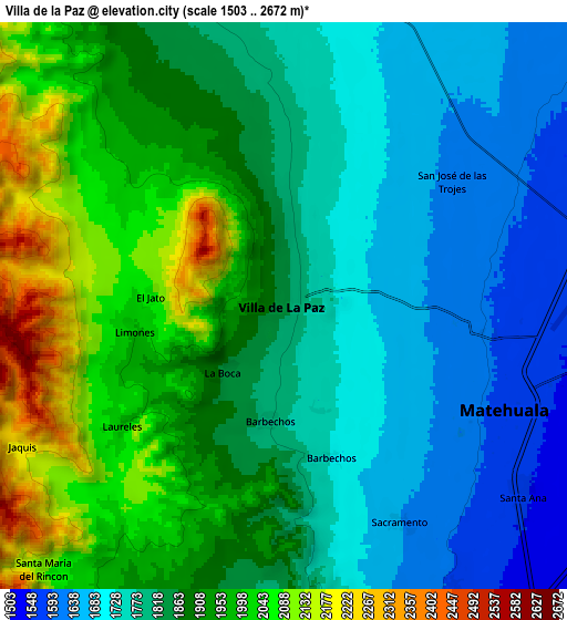 Zoom OUT 2x Villa de la Paz, Mexico elevation map