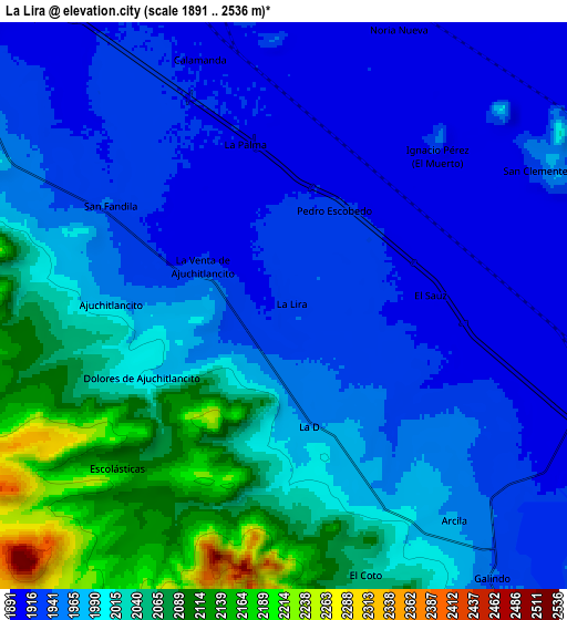 Zoom OUT 2x La Lira, Mexico elevation map