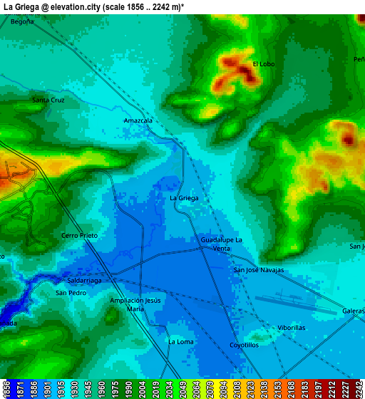 Zoom OUT 2x La Griega, Mexico elevation map