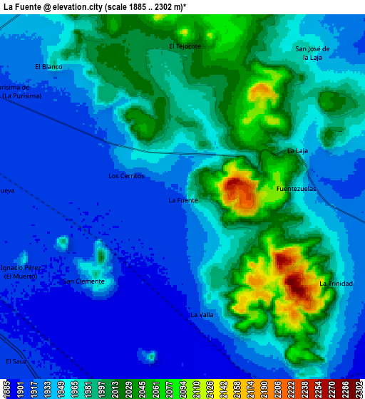 Zoom OUT 2x La Fuente, Mexico elevation map