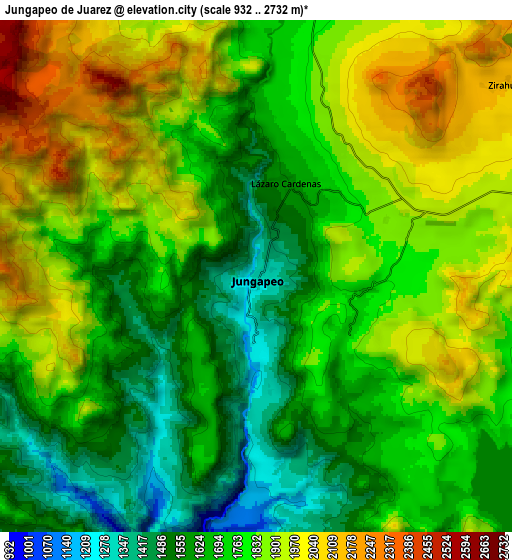 Zoom OUT 2x Jungapeo de Juárez, Mexico elevation map