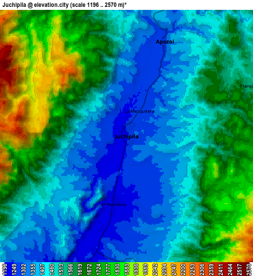 Zoom OUT 2x Juchipila, Mexico elevation map