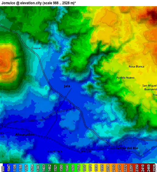 Zoom OUT 2x Jomulco, Mexico elevation map