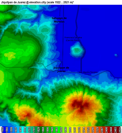 Zoom OUT 2x Jiquílpan de Juárez, Mexico elevation map