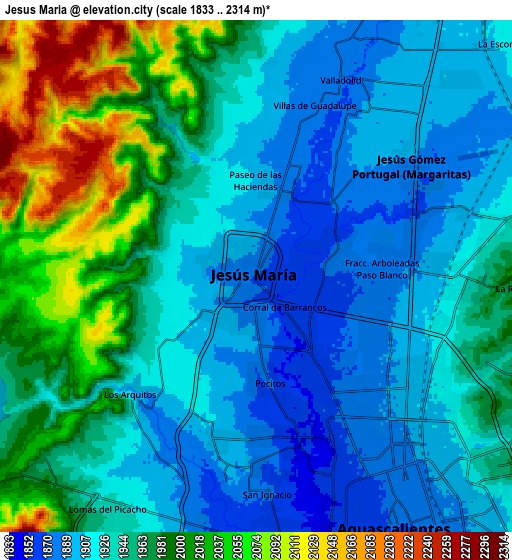 Zoom OUT 2x Jesús María, Mexico elevation map