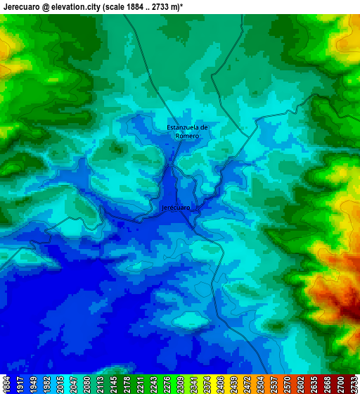 Zoom OUT 2x Jerécuaro, Mexico elevation map