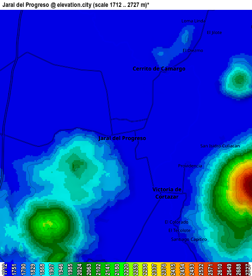 Zoom OUT 2x Jaral del Progreso, Mexico elevation map