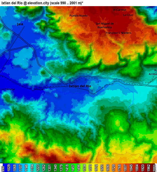 Zoom OUT 2x Ixtlán del Río, Mexico elevation map