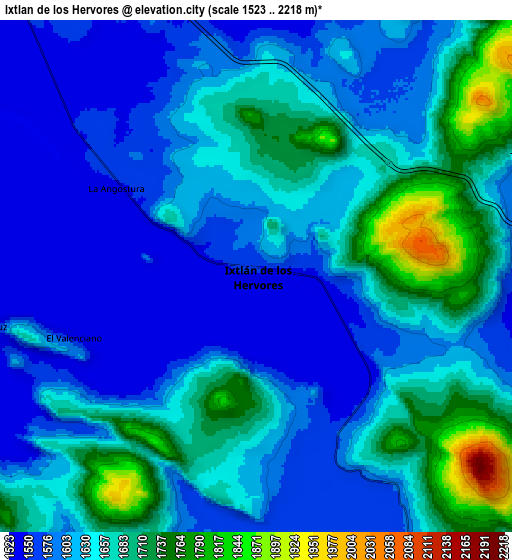 Zoom OUT 2x Ixtlán de los Hervores, Mexico elevation map