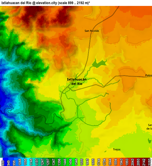 Zoom OUT 2x Ixtlahuacán del Río, Mexico elevation map