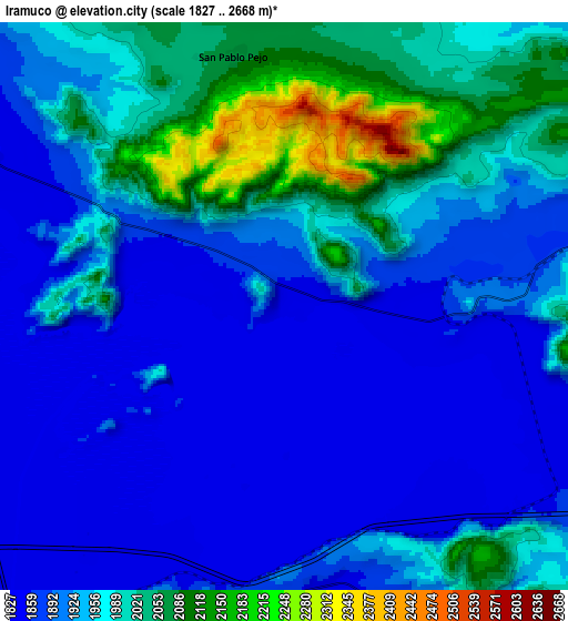 Zoom OUT 2x Irámuco, Mexico elevation map