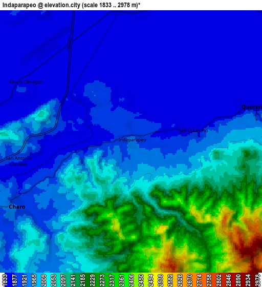 Zoom OUT 2x Indaparapeo, Mexico elevation map