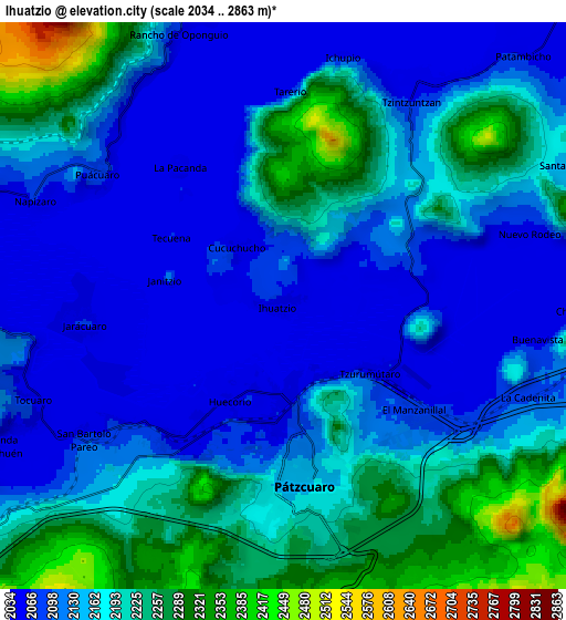 Zoom OUT 2x Ihuatzio, Mexico elevation map