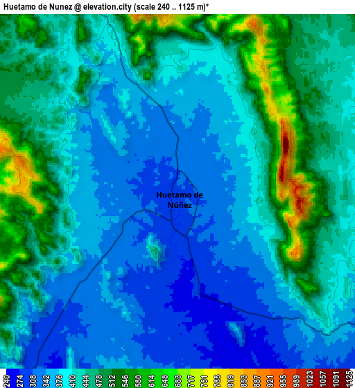 Zoom OUT 2x Huetamo de Núñez, Mexico elevation map