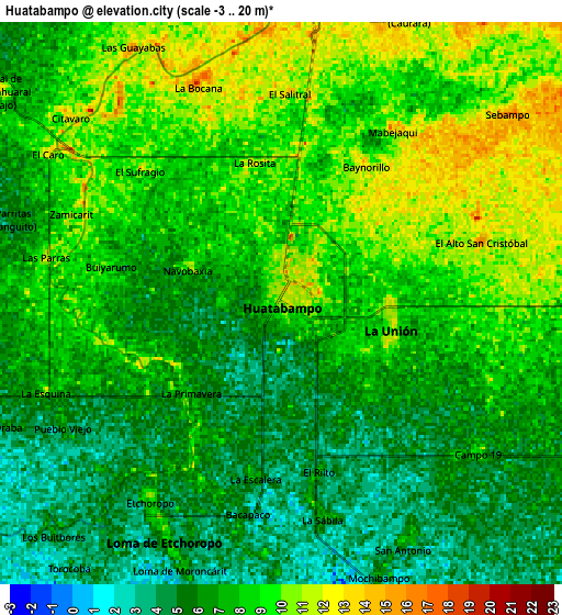 Zoom OUT 2x Huatabampo, Mexico elevation map