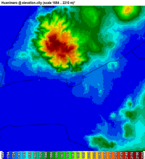 Zoom OUT 2x Huanímaro, Mexico elevation map
