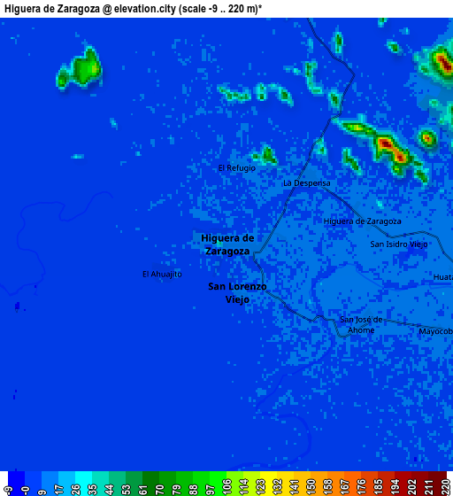 Zoom OUT 2x Higuera de Zaragoza, Mexico elevation map