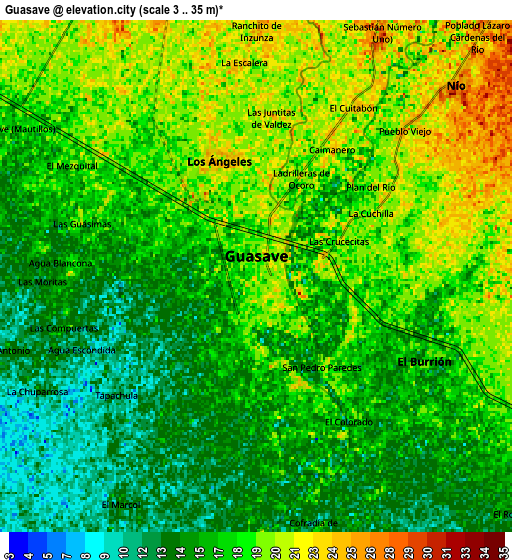 Zoom OUT 2x Guasave, Mexico elevation map