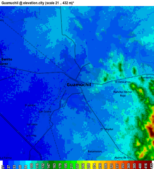 Zoom OUT 2x Guamúchil, Mexico elevation map