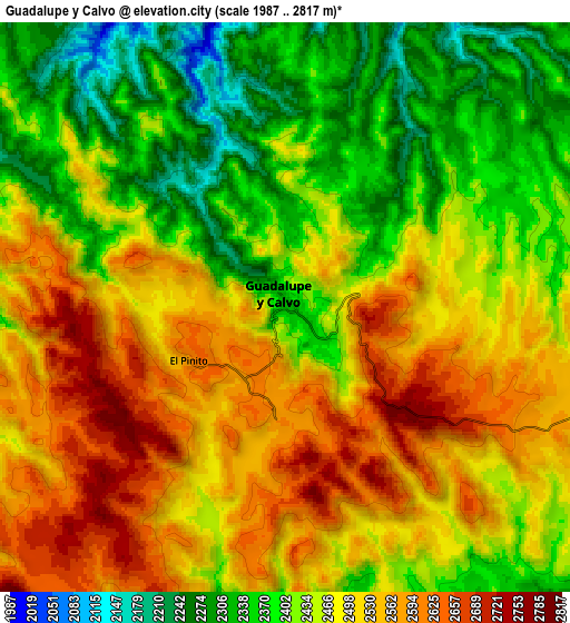 Zoom OUT 2x Guadalupe y Calvo, Mexico elevation map