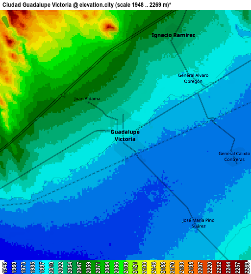 Zoom OUT 2x Ciudad Guadalupe Victoria, Mexico elevation map