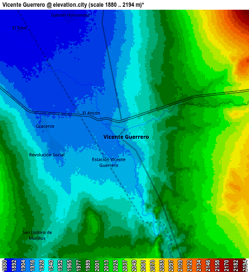 Zoom OUT 2x Vicente Guerrero, Mexico elevation map