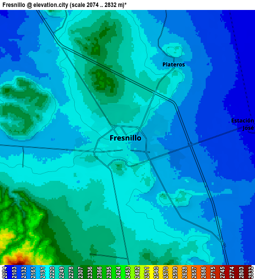 Zoom OUT 2x Fresnillo, Mexico elevation map