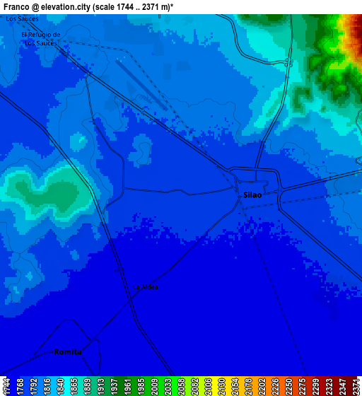 Zoom OUT 2x Franco, Mexico elevation map