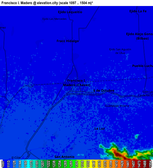 Zoom OUT 2x Francisco I. Madero, Mexico elevation map