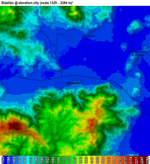 Zoom OUT 2x Etzatlán, Mexico elevation map