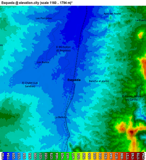 Zoom OUT 2x Esqueda, Mexico elevation map