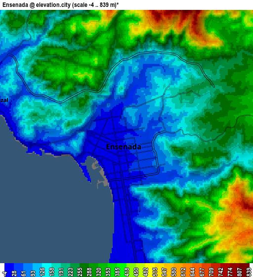 Zoom OUT 2x Ensenada, Mexico elevation map