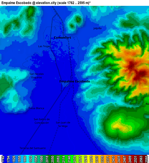 Zoom OUT 2x Empalme Escobedo, Mexico elevation map