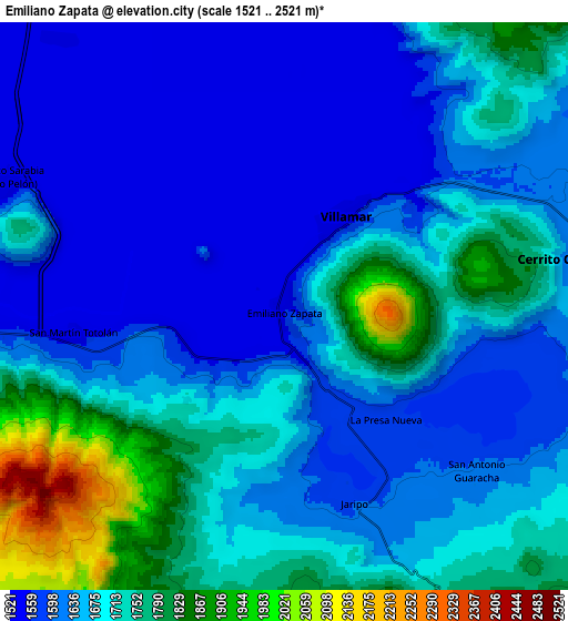 Zoom OUT 2x Emiliano Zapata, Mexico elevation map