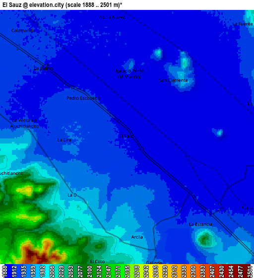 Zoom OUT 2x El Saúz, Mexico elevation map