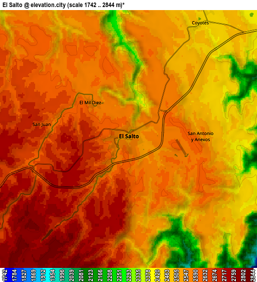 Zoom OUT 2x El Salto, Mexico elevation map