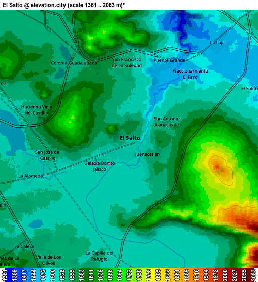 Zoom OUT 2x El Salto, Mexico elevation map