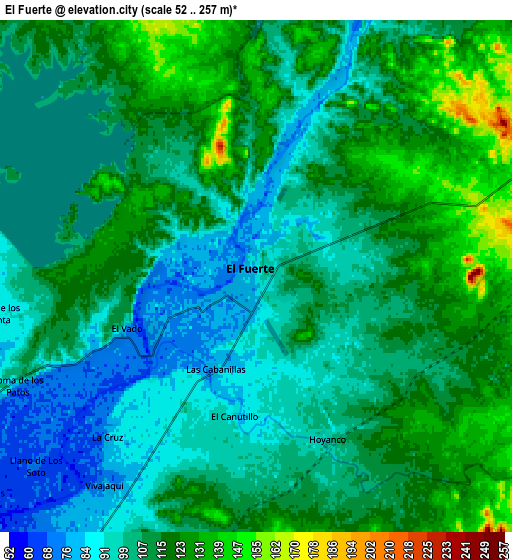 Zoom OUT 2x El Fuerte, Mexico elevation map