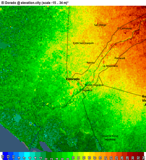 Zoom OUT 2x El Dorado, Mexico elevation map