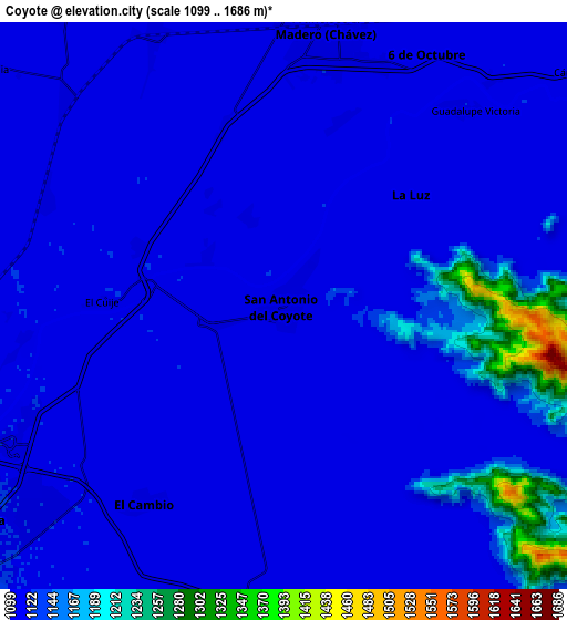 Zoom OUT 2x Coyote, Mexico elevation map