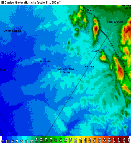 Zoom OUT 2x El Carrizo, Mexico elevation map