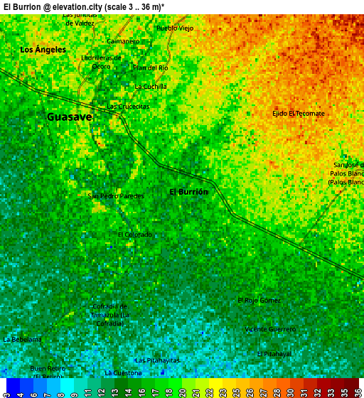 Zoom OUT 2x El Burrión, Mexico elevation map