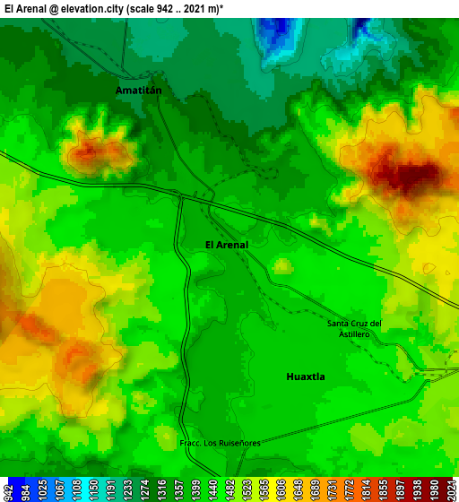 Zoom OUT 2x El Arenal, Mexico elevation map