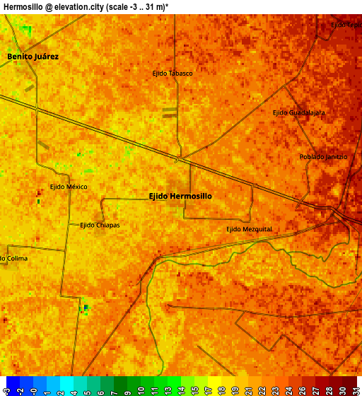 Zoom OUT 2x Hermosillo, Mexico elevation map