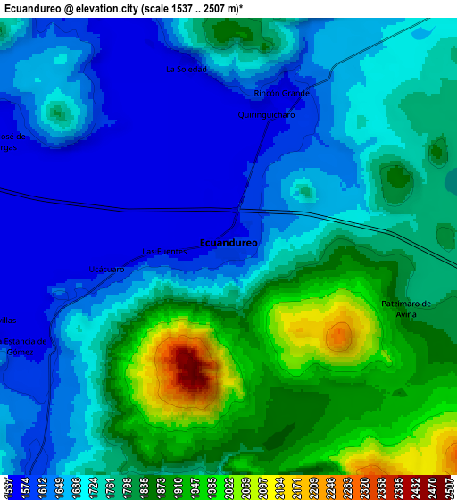 Zoom OUT 2x Ecuandureo, Mexico elevation map