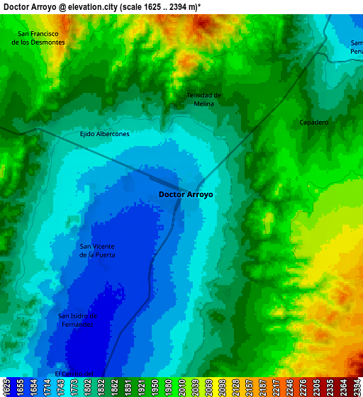 Zoom OUT 2x Doctor Arroyo, Mexico elevation map